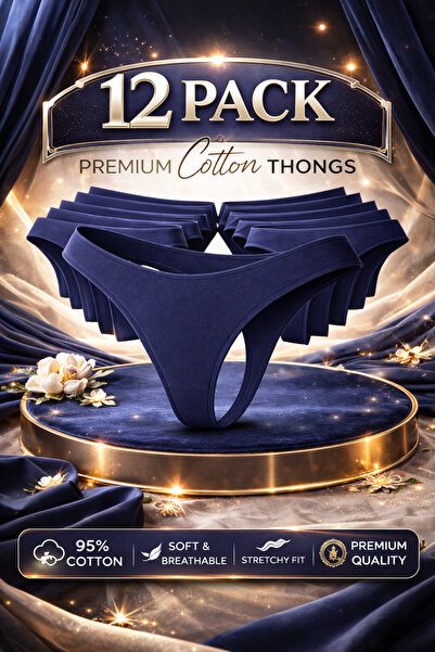 Yohannes Club Women'S, Cotton Basic Thong Panties, Navy Blue, Minimal Eleganc...