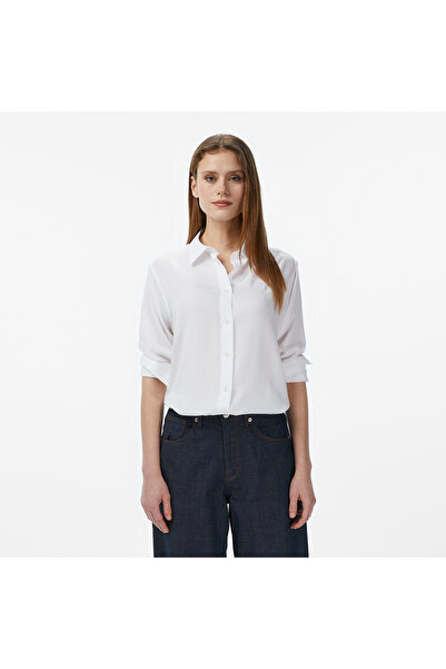Lacoste Kadın Slim Fit Düğmeli Yaka Beyaz Gömlek