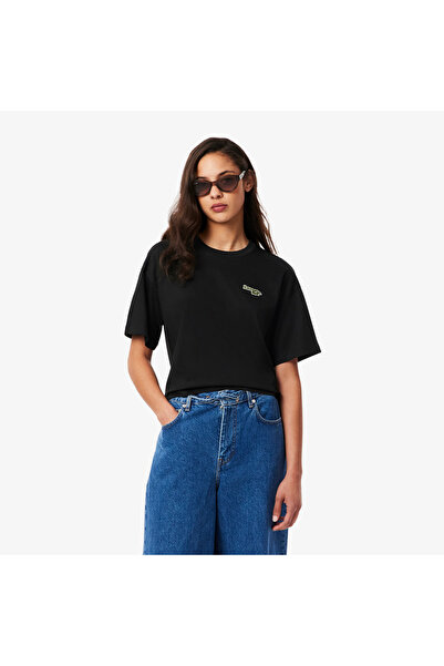 Lacoste Kadın Relaxed Fit Bisiklet Yaka Siyah T-Shirt