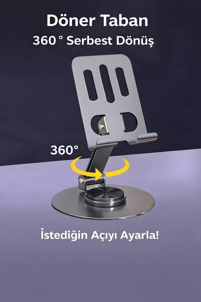 SMAYLİNG 360 °   Rotating Metal Phone Stand – Foldable and Adjustable Desktop Phone & Tablet Holder