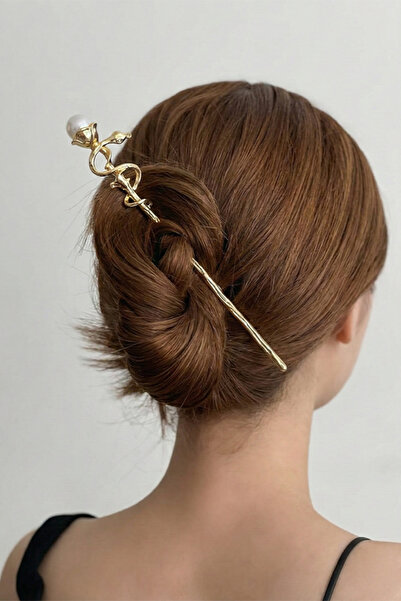 lumosart İnci Detaylı Yılan Figürlü Metal Çubuk Saç Tokası - Gold Renk Çin/Ja...