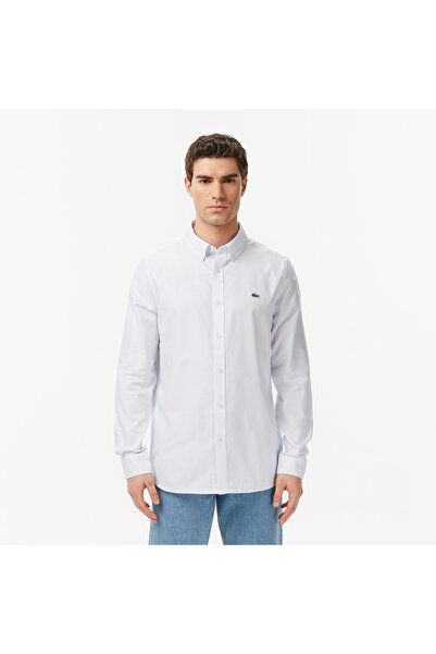 Lacoste Erkek Slim Fit Düğmeli Yaka Açık Mavi Gömlek