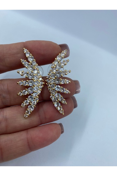 Byoz store Women's Gold Plated Zircon Stone Wing Model Sparkling Earrings