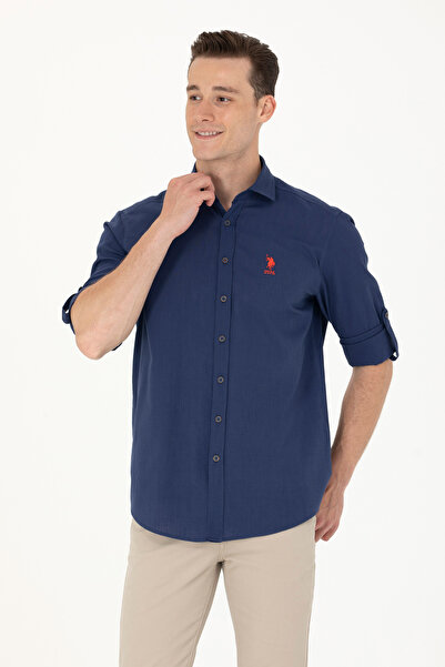 U.S. Polo Assn. Men's Navy Blue Linen Look Basic Shirt 50254189-Vr033