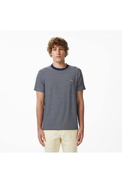 Lacoste Erkek Regular Fit Bisiklet Yaka Çizgili Lacivert T-Shirt