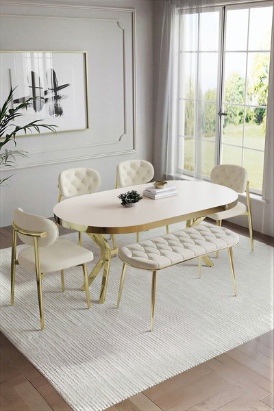 BY ORHAN GÜZEL BOHEM POLO MUTFAK MASASI TAKIMI 6 KİŞİLİK BENCLİ AHŞAP GÖRÜNÜM...