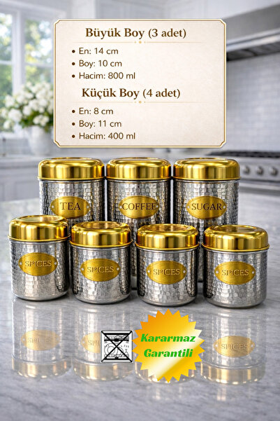 CHANCE GİFT 7-Piece Luxury Spice Set Stainless Steel Jar and Storage Set Deco...