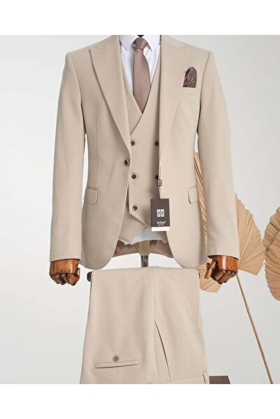 Taxi Giyim Üçlü Takım Elbise - Zara Kumaş - Bej - TG3ZB6