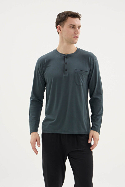 KLY New Modal Super King Size Long Sleeved 4 Season Fabric Men's Pajama Set