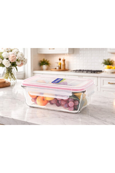 Glasslock Pink Lid Rectangular Glass Storage Container 980 ml 1 Piece Microwa...