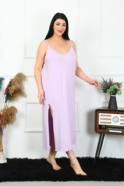 Celira Women's Plus Size Rope Strap Cotton Lilac Long Nightgown