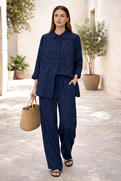 FUAT GÜRSEN 100% Linen Embroidered Pants Lined Suit