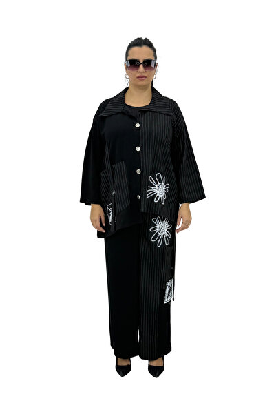 STİLL C&M Plus Size Women's Viscose Button-Up Striped Pocket Detail Elastic W...