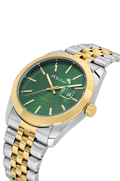 Polo Air Men's Wristwatch with Lens Calendar Gold Silver Green Color Pl-7074E8X