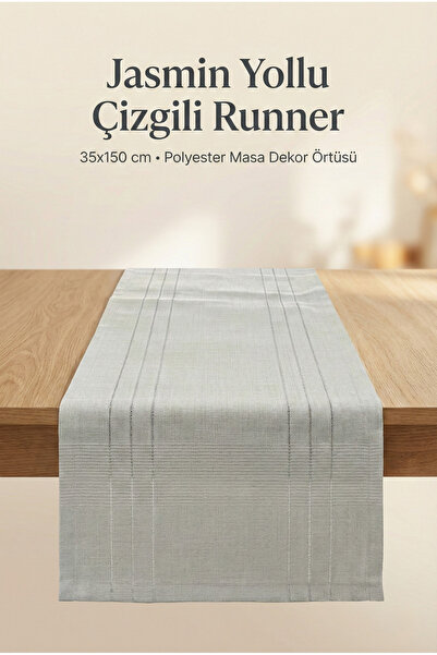 atak by atak home collection Gri Çizgili Masa Üstü Dekor Runner 35x150 cm Pol...
