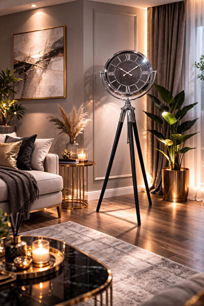 Riyes Tasarım Tripod Ahşap Ayaklı Dekoratif Saat - ayaklı saat