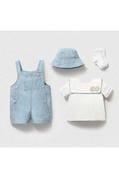 Noy Noy Noynoy Erkek Bebek 3-6 ay Yengeç Nakışlı 4'lü Takım