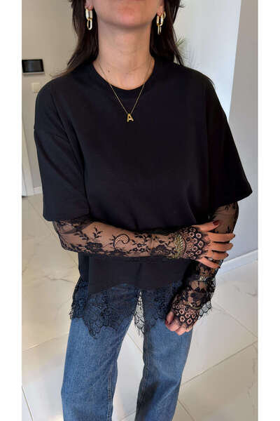 BİRCANÇİL Μπλουζάκι Heras με μαύρη φούστα και δαντέλα στα μανίκια