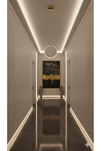 MİRAN HOME Modern Yuvarlak Aynalı 20Cm 3lü Gold Avize/Gold Sarkıt 3lü Avize