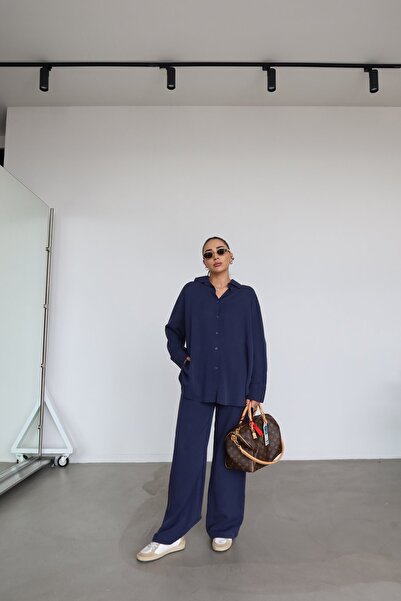 Özge Özgenç Soft Textured Tie-Back Shirt and Pants Set