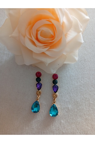 Pervin Ablacım Turquoise Colored Stone Hanging Handmade Earrings Steel