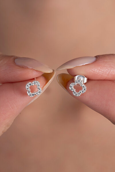 Elika Silver 925 Ayar Gümüş Minimal Yonca Küpe