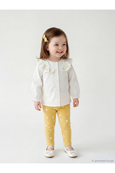 LC Waikiki قميص وبنطلون ضيق للفتيات الصغيرات من LCW بلون إكرو مزين بالزهور