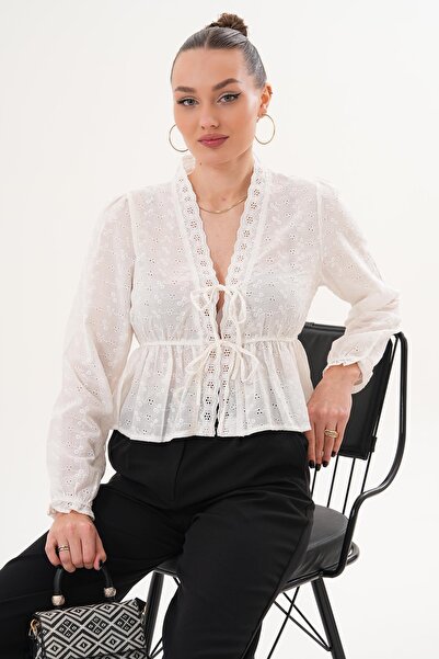 soi fashion Scalloped Tie-Back Blouse