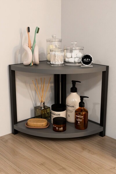 alpaevmobilya İki Raflı Banyo Köşe Oval Düzenleyici Organizer Raf Metal Gövde...
