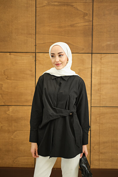 LOCCO Women's Pleated Waist Shirt Black