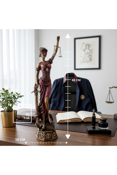 İki Yedi Konsept Themis Adalet Heykeli 69 cm Bordo, Büyük Boy Lady Justice, A...