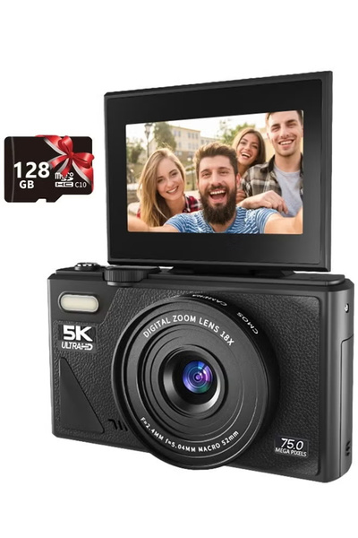 Generic كاميرات رقمية للتصوير الفوري بدقة 5K مع بطاقة ذاكرة SD سعة 128 جيجابا...