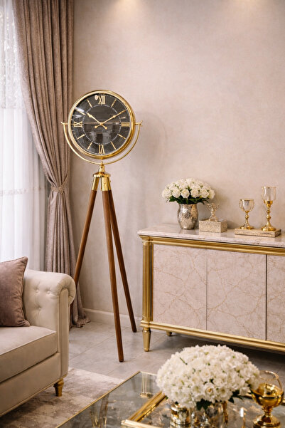 Riyes Tasarım Tripod Ahşap Ayaklı Dekoratif Saat - ayaklı saat