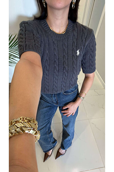 BİRCANÇİL Kanya Anthracite Logo Short Sleeve Knitwear