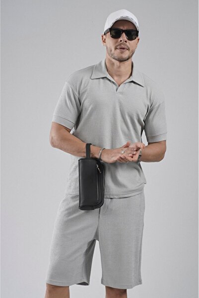 king brich Polo Collar Regular Fit Jacquard Shorts T-Shirt Top and Bottom Set