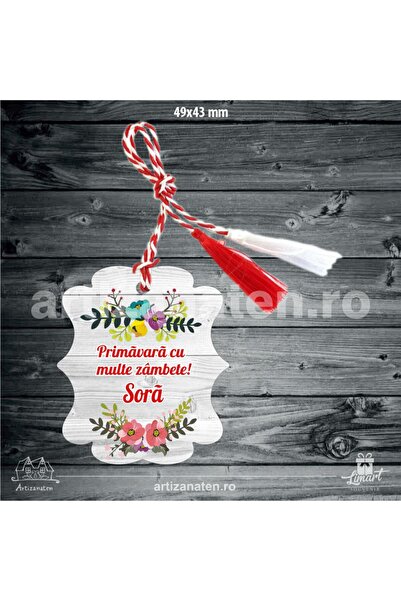 LimArt Martisor Lemn Tip Placheta cu Flori si Mesaj "Primavara cu multe zambe...