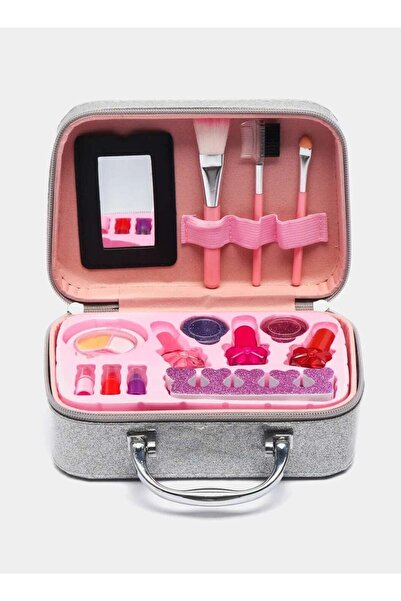 Rally مجموعة مكياج حقيقية للفتيات مع حقيبة تخزين محمولة باللون الوردي.