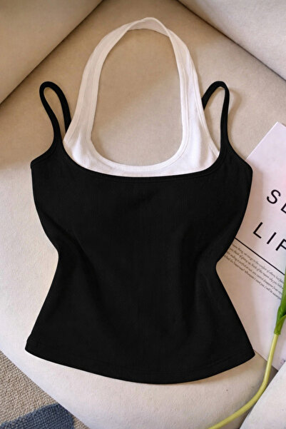 ÖZ PAMUK Pamuk LU Ženska halter majica dvostruke boje, mekana bluza, donja ko...