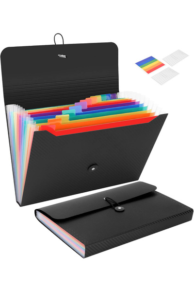 zola A4 document folder 13 compartments with dividers, labels 33x24x4 cm, black