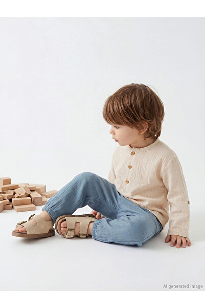 LC Waikiki Lcw Baby Beige Baby Boy Muslin Shirt and Pants