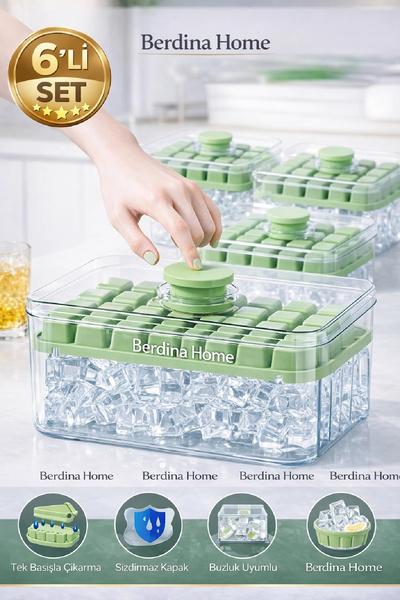 Berdina Home 6-Piece Push-Open Double Ice Mold with Icebox Lid and Storage Bo...