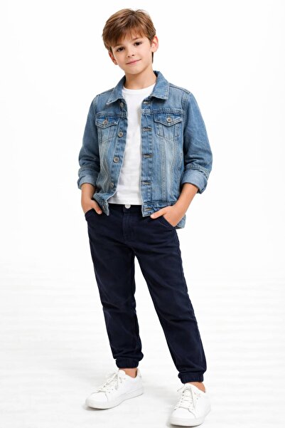 Rubeto Kids 6-9 Yaş Erkek Çocuk Mavi Kot Ceket Düğmeli Jean Mont