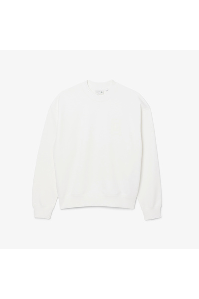 Lacoste Erkek Loose Fit Bisiklet Yaka Beyaz Sweatshirt