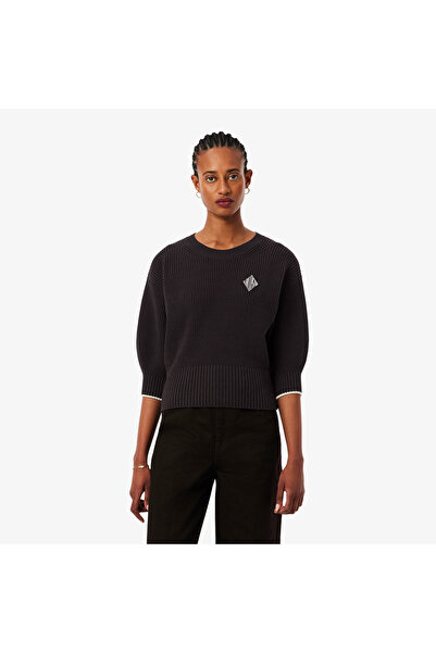 Lacoste Kadın Loose Fit Bisiklet Yaka Kahverengi Kazak