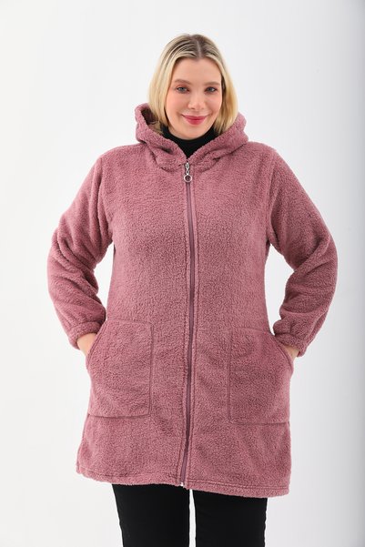 Kardelen Butik Ümraniye Winter Fleece Coat Long Welsoft Dried Rose