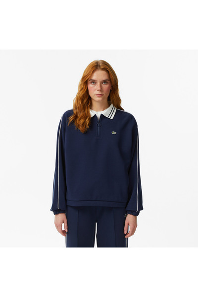 Lacoste Kadın Loose Fit Polo Yaka Lacivert Sweatshirt