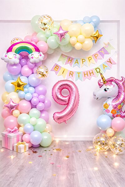 BKMC PARTY Age Balloon Unicorn Themed Pastel Birthday Decoration Set with Bal...