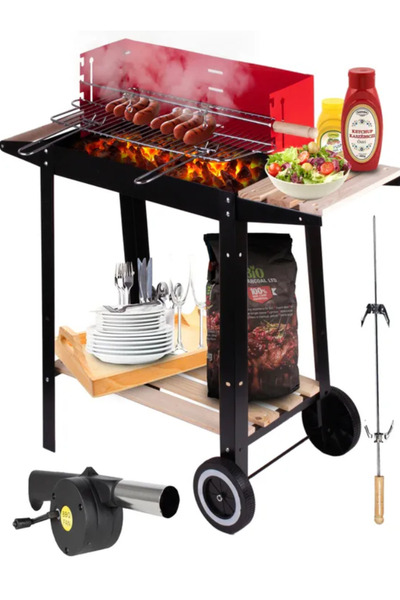 zola Portable charcoal grill for the garden, made of steel/wood, with wheels,...