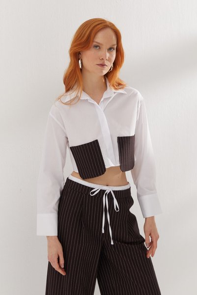 ONNO PRIVE Pocket Detail Striped Linen Set Brown