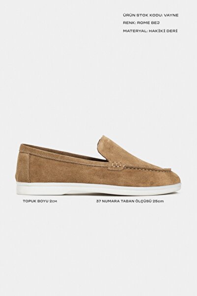 NİŞANTAŞI SHOES Vayne Rome Bej Hakiki Süet Deri Düz Taban Kadın Loafer